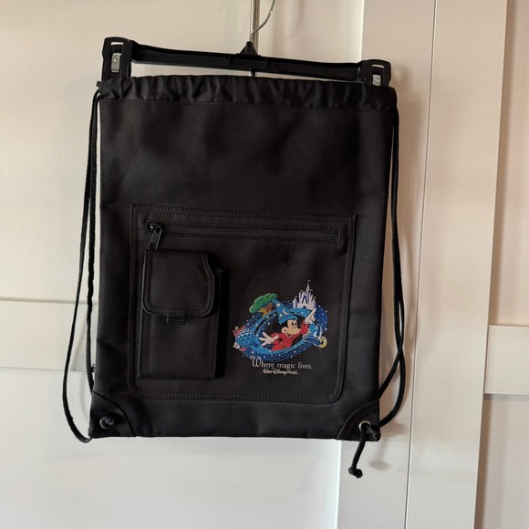 Disney Handbags - Vintage Disney World Sorcerer‎ Mickey Drawstring Backpack Bag Black